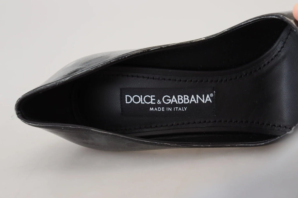 Dolce & gabbana escarpins noirs en cuir avec bout pointu et finition brillante emballés sous plastique