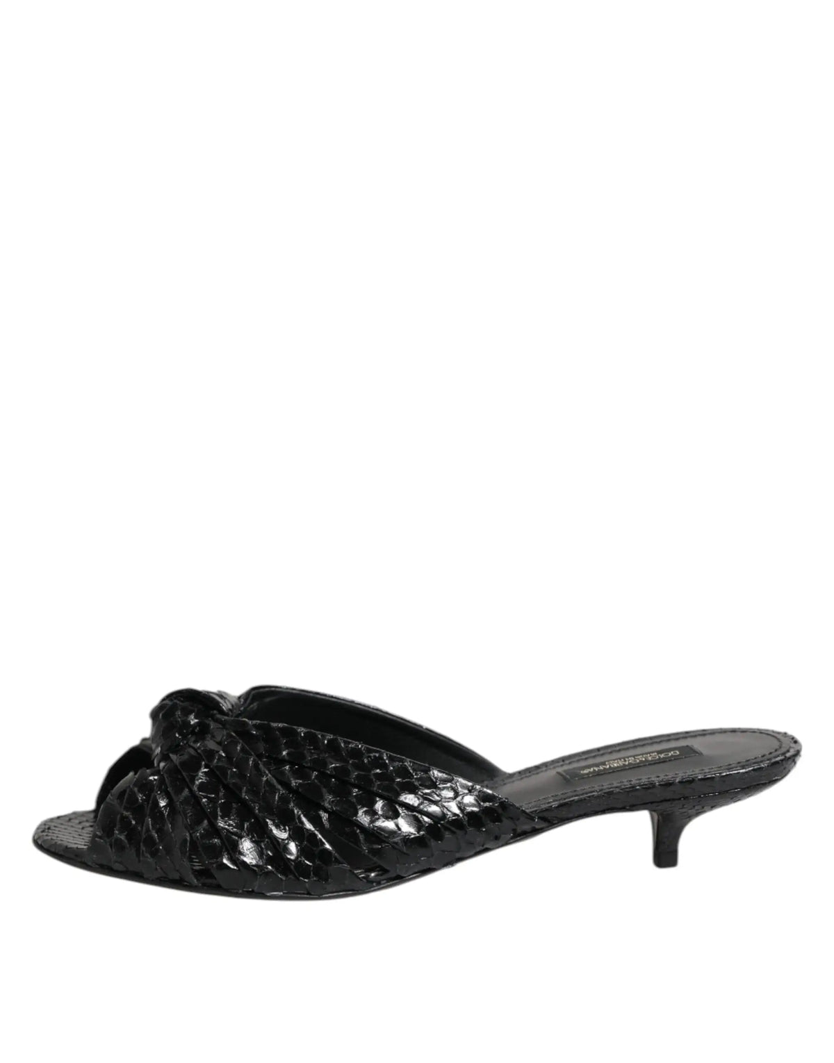 Dolce & gabbana mule sandale noire en cuir effet peau de python talon kitten bas