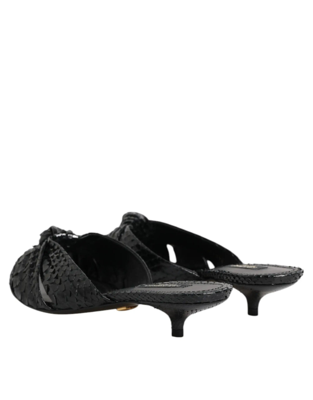 Dolce & gabbana mules en cuir noir à motif peau de serpent avec finition brillante et petit talon