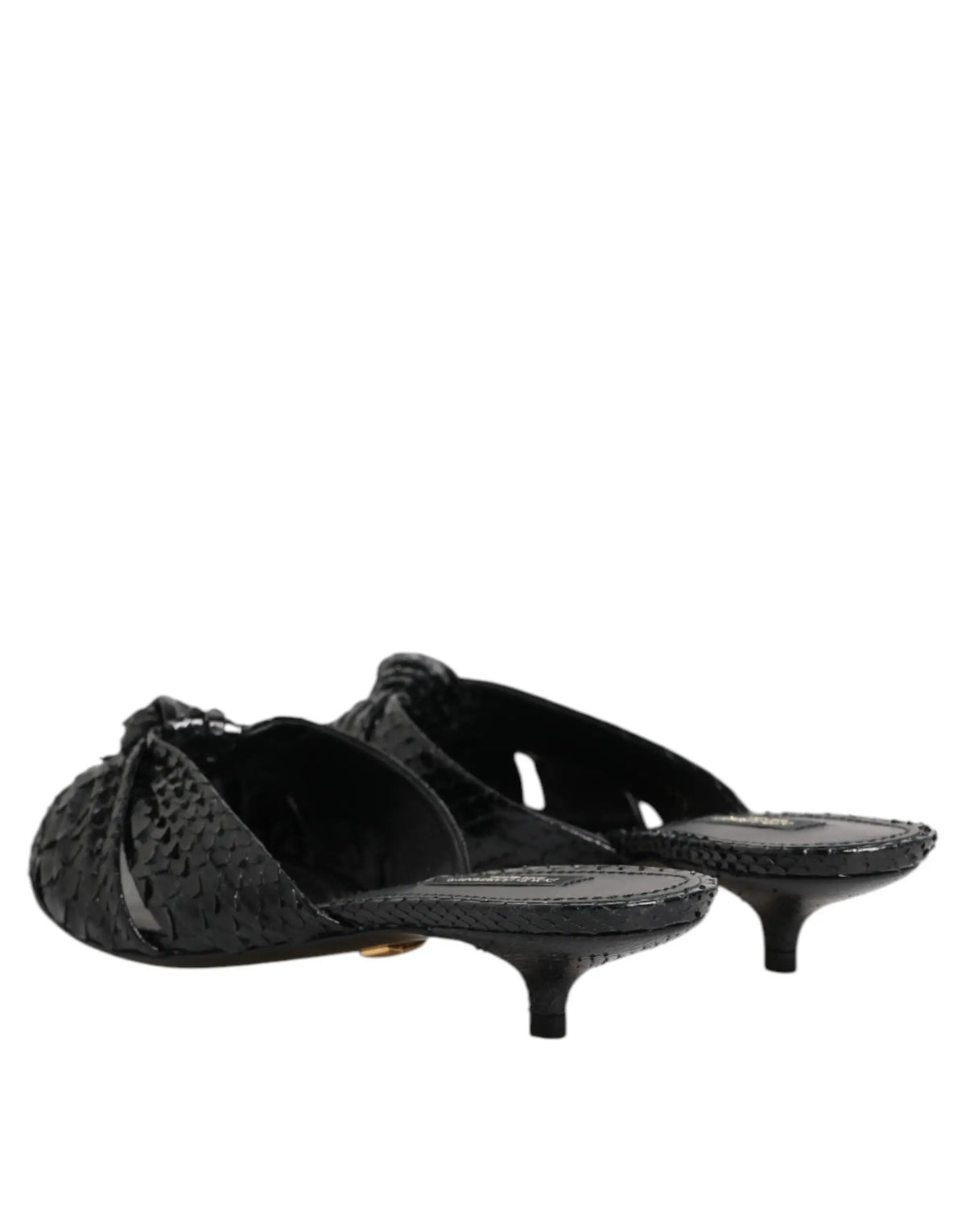 Dolce & gabbana mules en cuir noir à motif peau de serpent avec finition brillante et petit talon