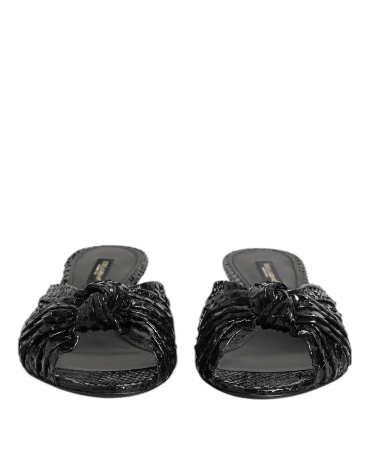 Dolce & Gabbana sandales slides en cuir noir à texture peau de serpent avec détail noué à l’avant