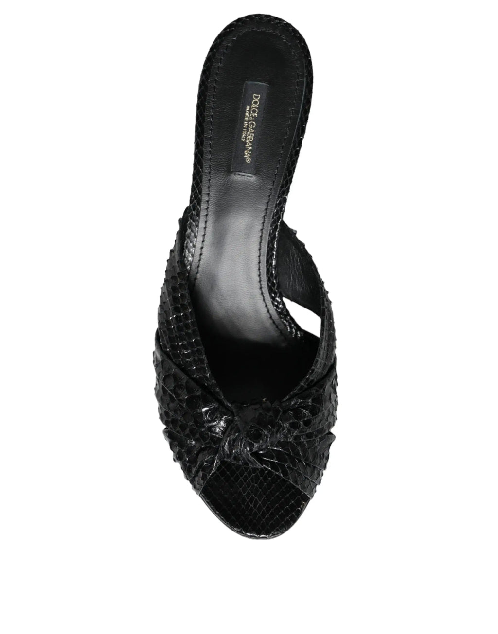 Dolce gabbana sandales mule noires en cuir à motif peau de serpent texturé avec design ouvert à lemplacement des orteils