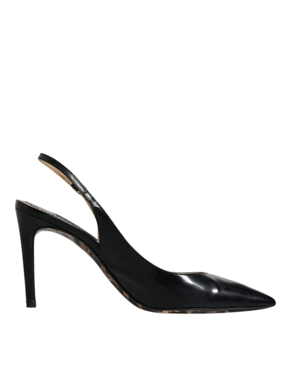 Dolce & gabbana escarpins slingback en cuir noir verni à bout pointu et talon haut fin