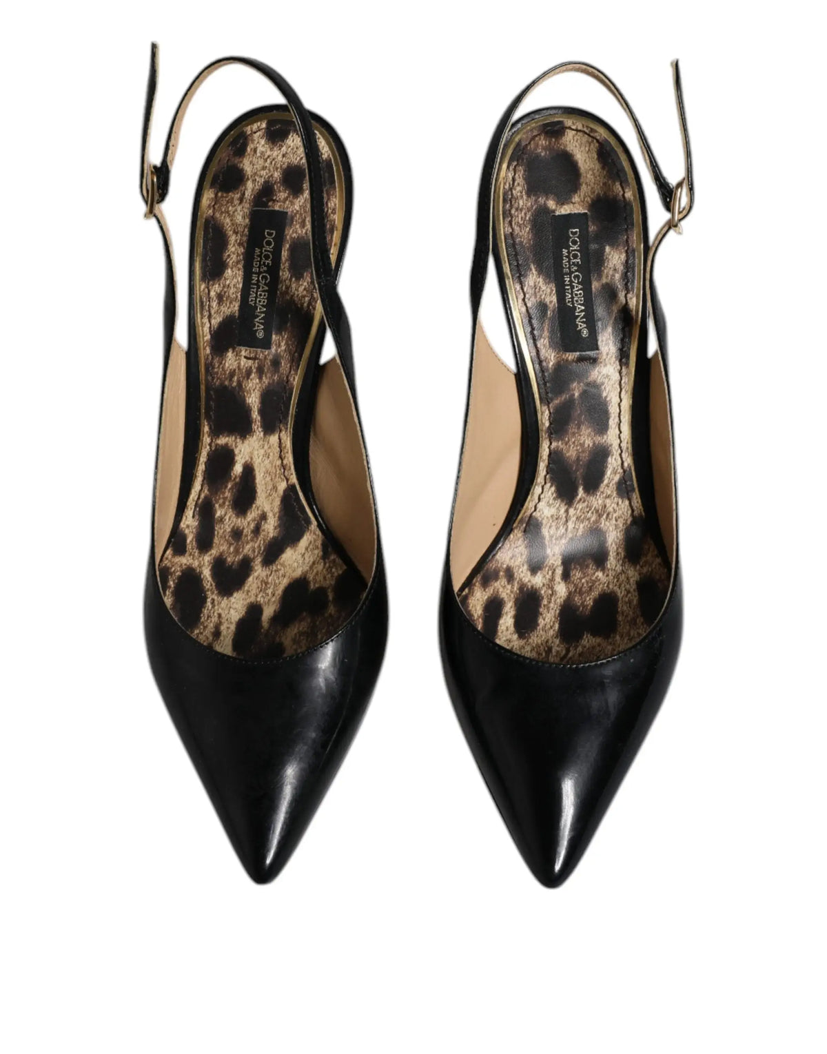 Dolce & gabbana chaussures slingbacks en cuir noir verni avec semelle intérieure imprimé léopard