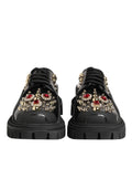 Dolce & gabbana derby shoes en cuir noir verni avec plateforme, ornés de cristaux rouges et de clous dorés