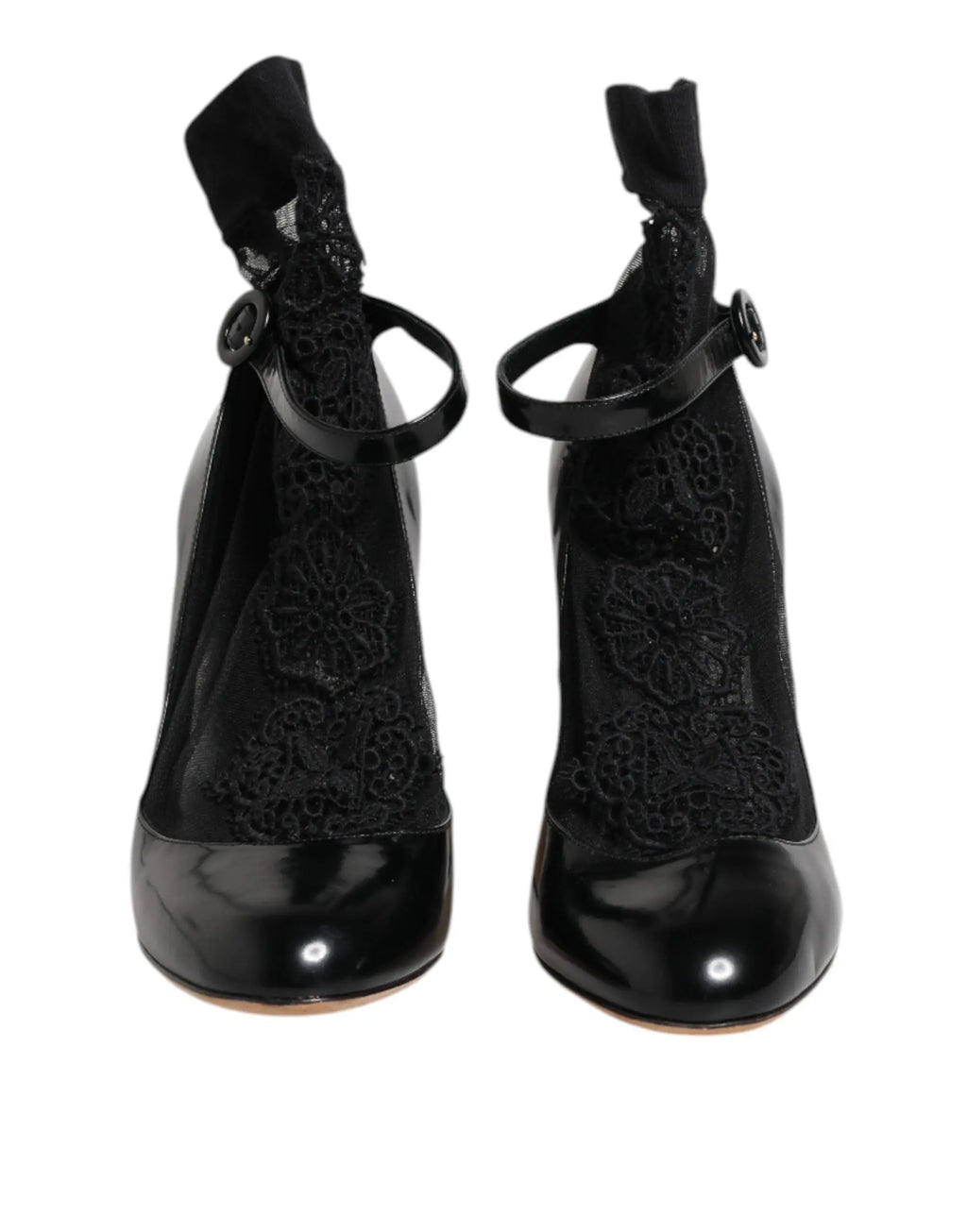 Dolce & Gabbana bottines à talons en cuir noir verni avec lacets et broderie florale