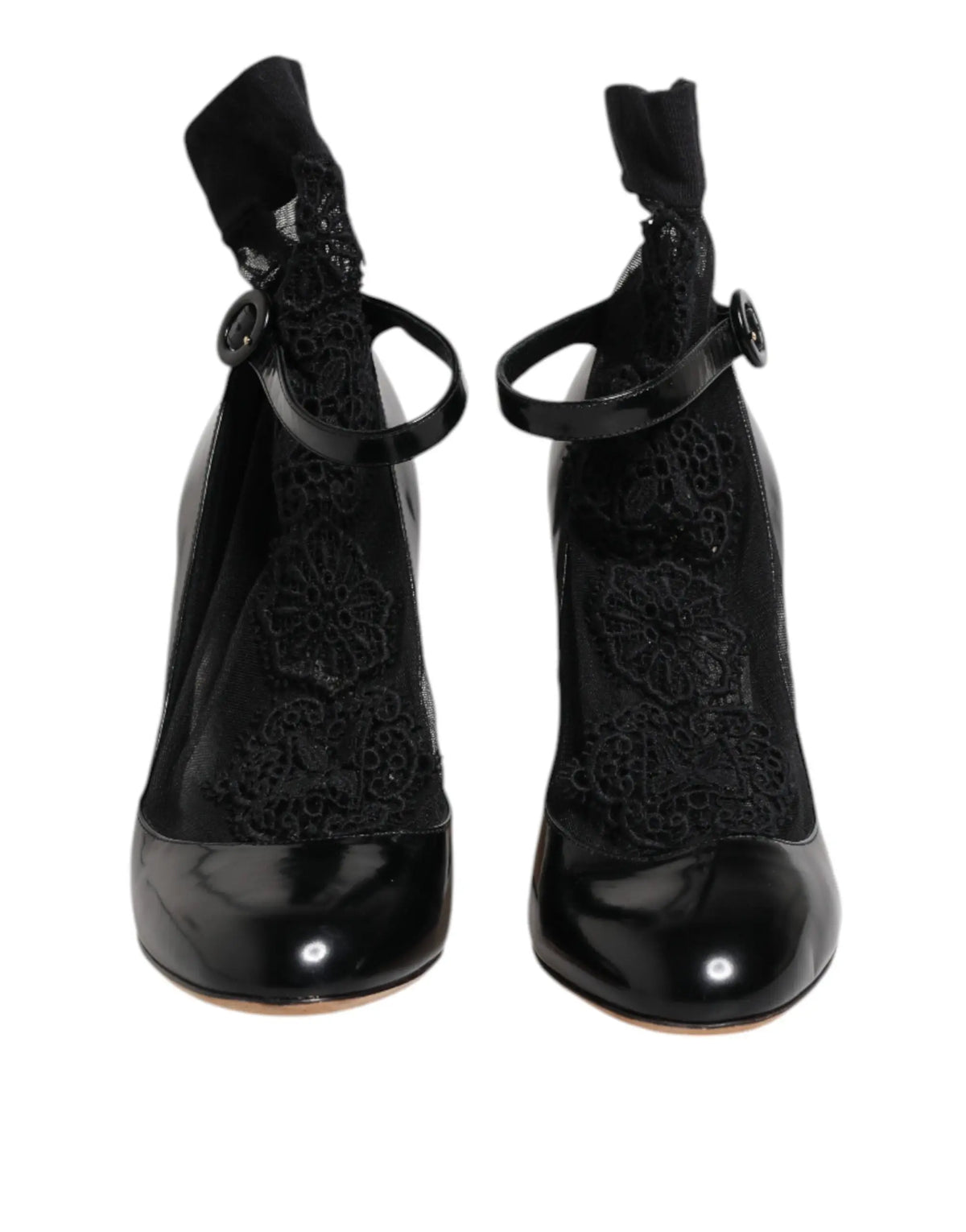 Dolce & Gabbana bottines à talons en cuir noir verni avec lacets et broderie florale