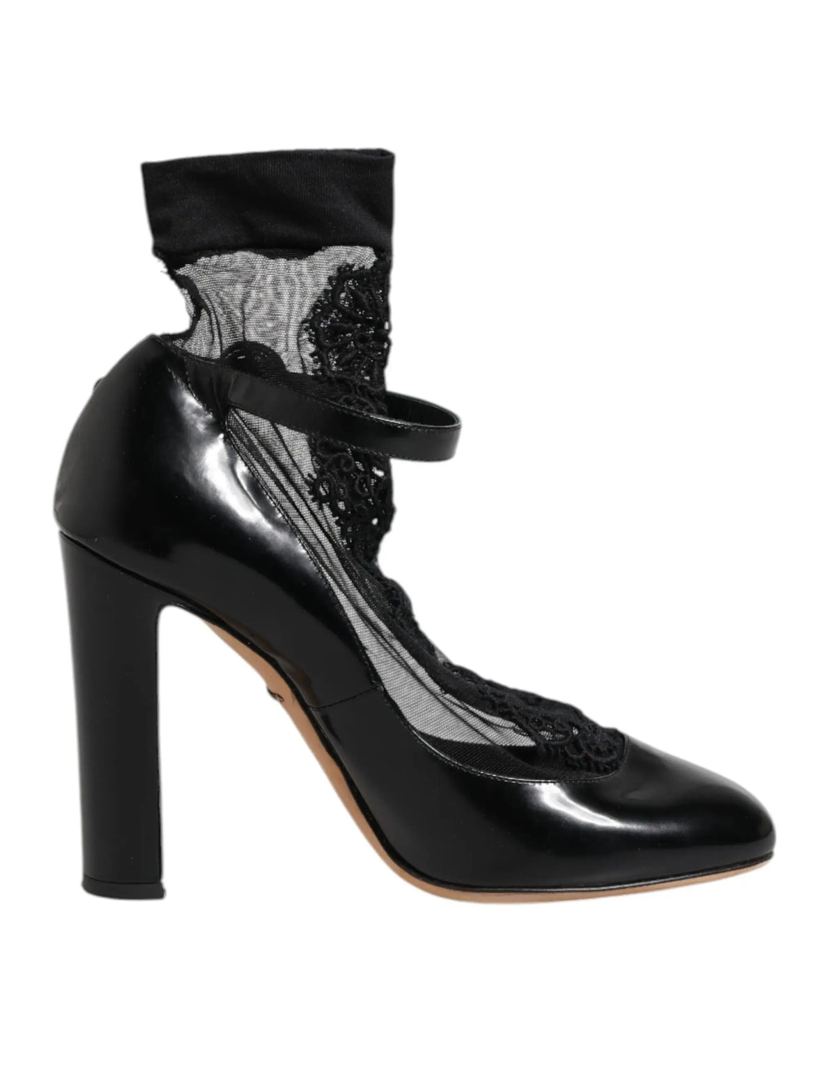 Dolce & gabbana escarpins noirs en cuir verni à talons hauts avec lanière à lacets et tulle noir transparent