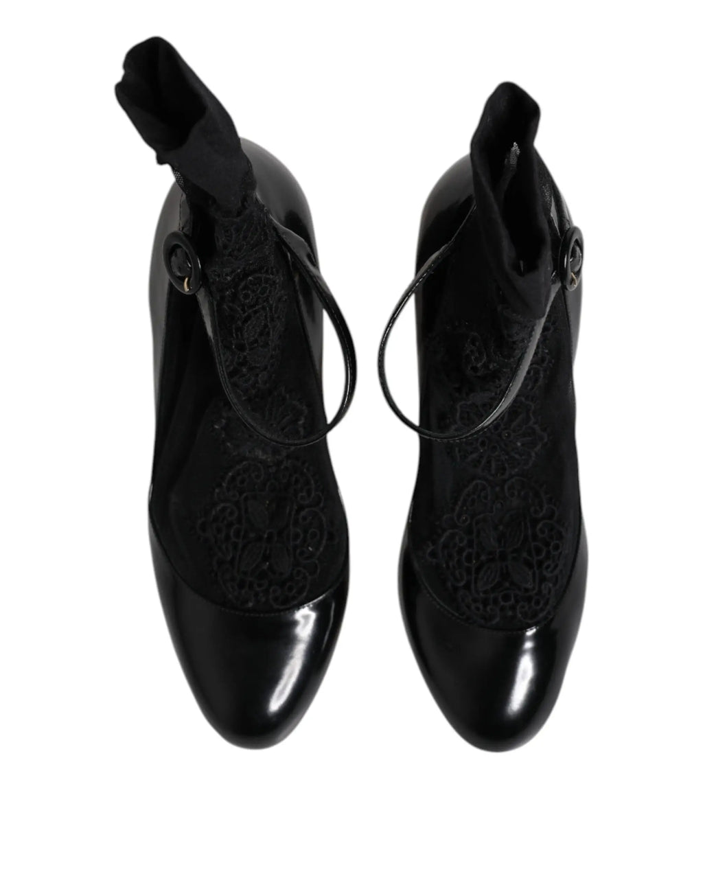 Dolce & gabbana bottines noires en cuir verni avec lacets complexes et finition brillante