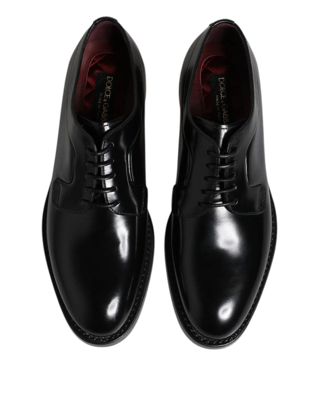 Dolce & gabbana chaussures derby formelles en cuir noir verni avec lacets et doublure rouge visible