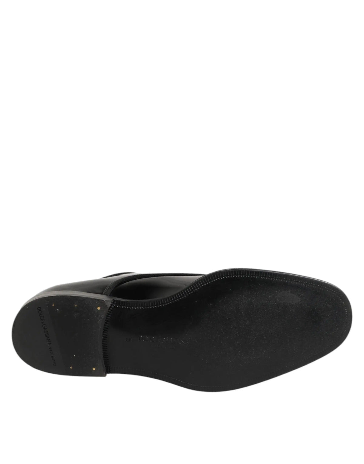 Dolce & gabbana derby noir en cuir avec finition brillante et couture le long de la semelle pour homme formel