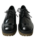 Dolce & gabbana chaussures derby homme en cuir noir verni à lacets avec semelle épaisse en caoutchouc tan