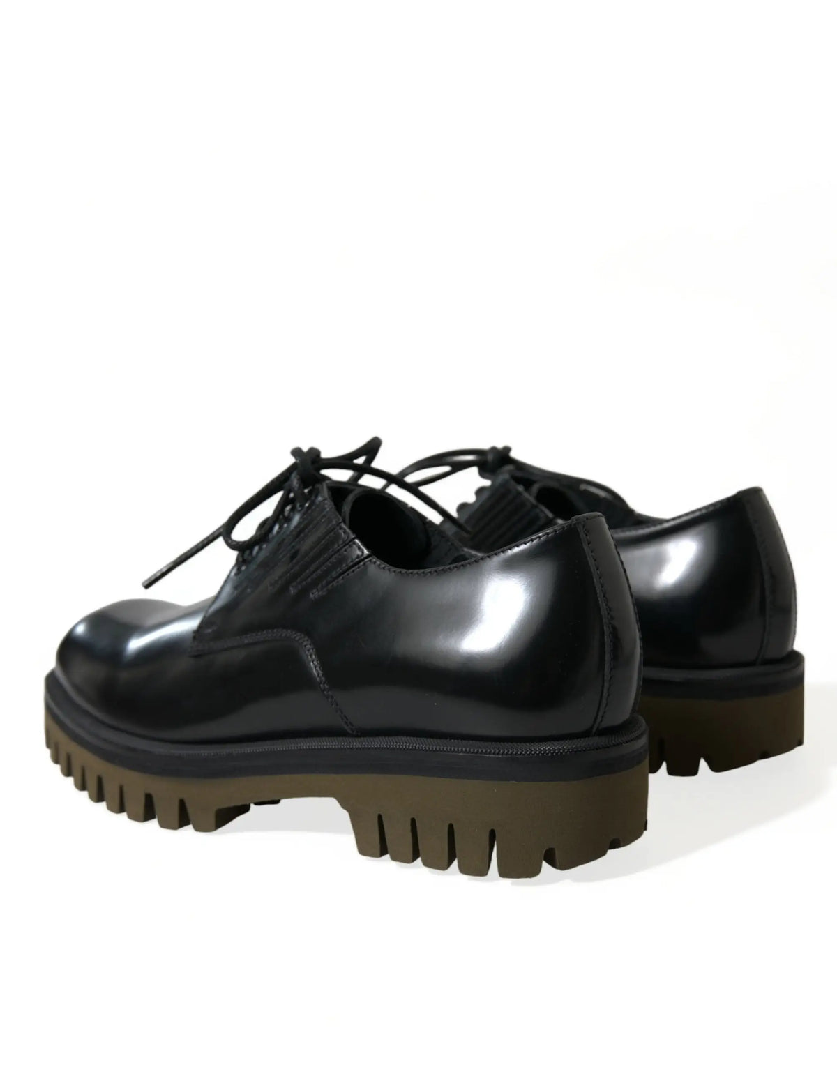 Dolce & Gabbana derby homme en cuir noir verni avec semelle gomme marron texturée et lacets