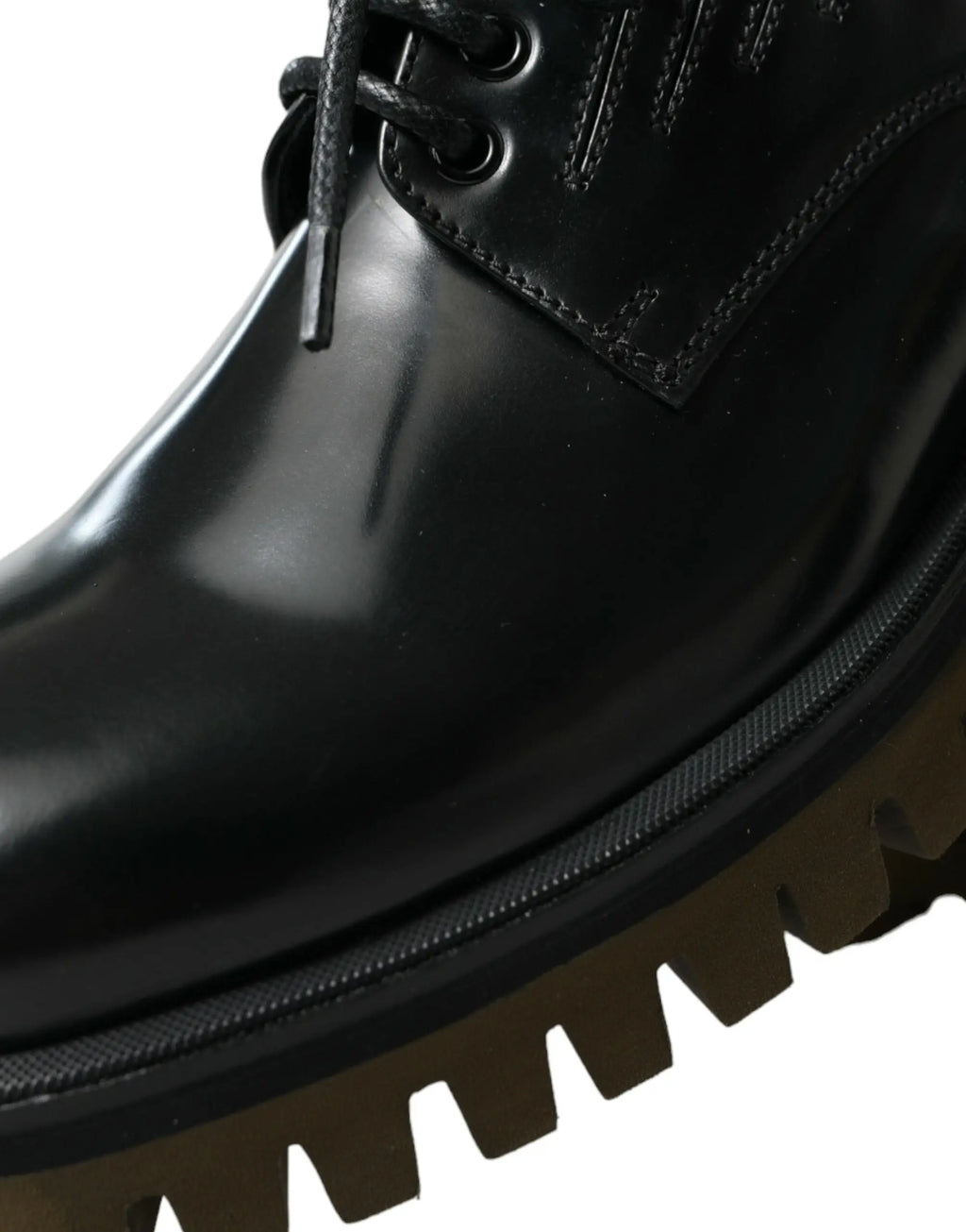 Dolce & gabbana black leather lace up derby men dress shoes with black patent leather combat boot and rugged sole