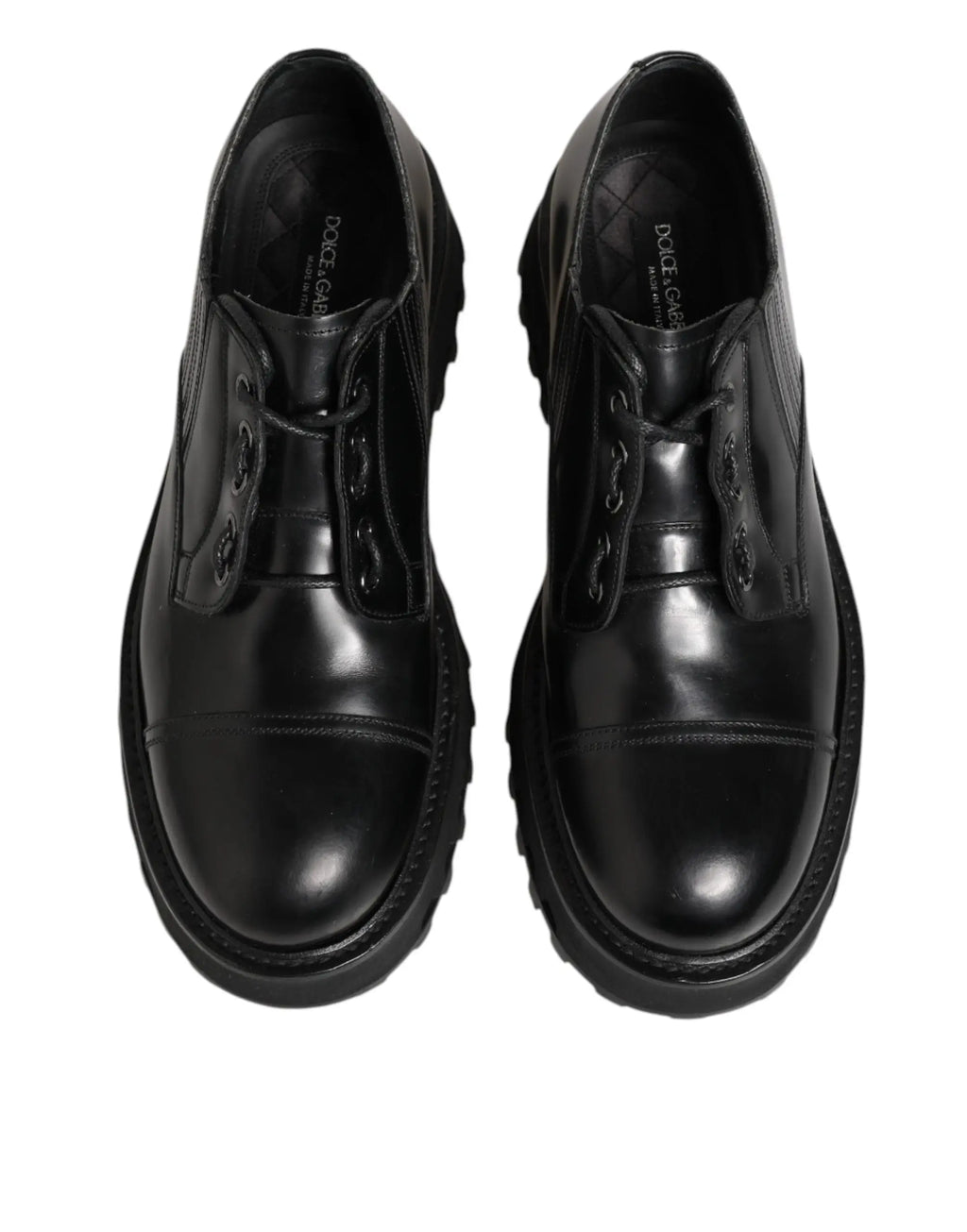 Dolce & gabbana chaussures derby homme en cuir noir avec semelle en caoutchouc épaisse et marquage embossé