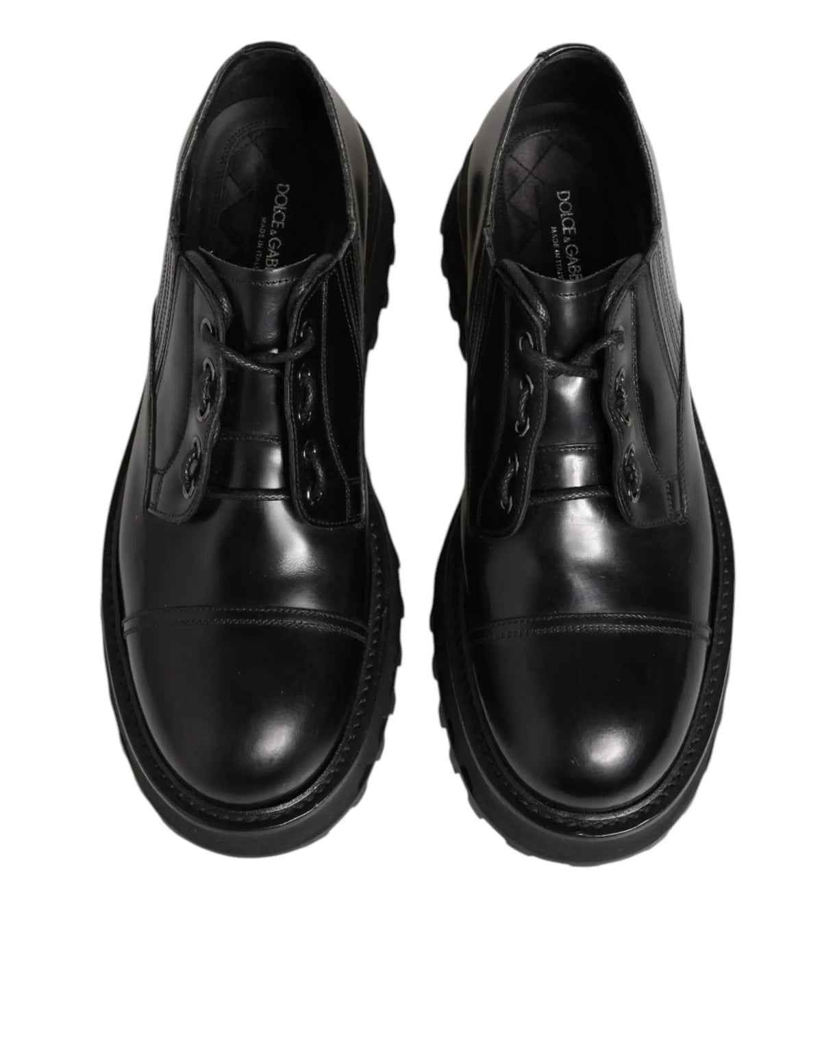 Dolce & gabbana chaussures derby homme en cuir noir avec semelle en caoutchouc épaisse et marquage embossé