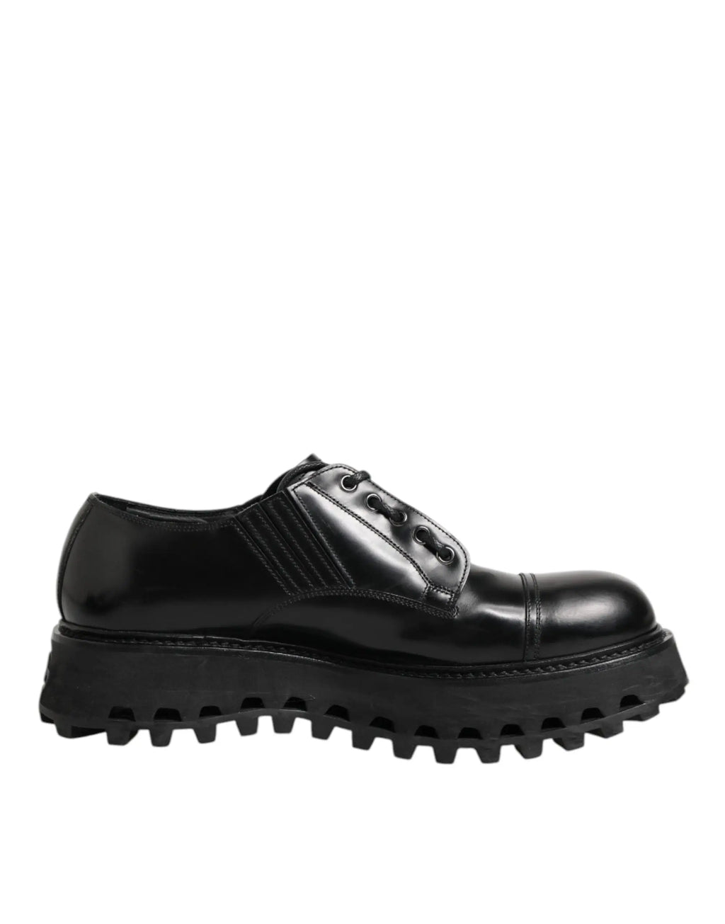 Dolce & gabbana derby homme en cuir noir verni avec semelle en caoutchouc texturée et coutures visibles