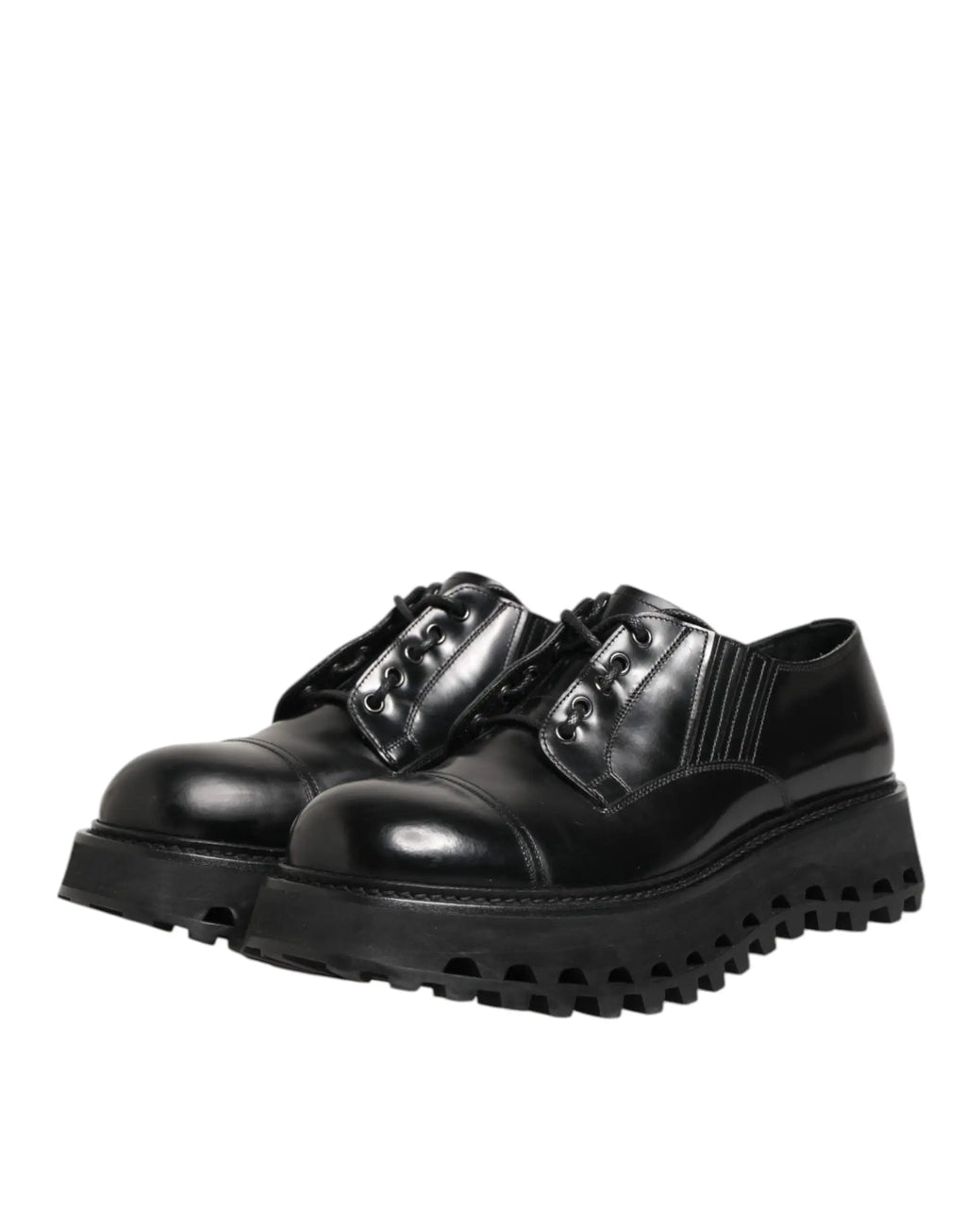 Dolce & gabbana derby homme en cuir noir verni avec semelle en caoutchouc texturée et épaisse