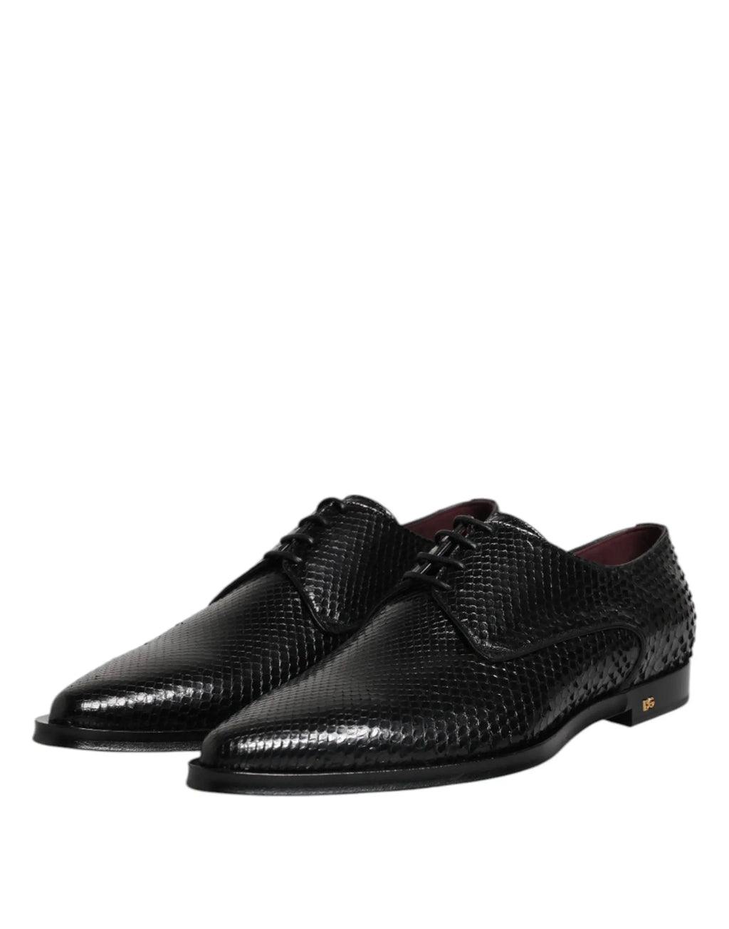 Dolce & gabbana chaussures derby homme en cuir noir à texture peau de serpent avec bout pointu et logo doré subtil au talon
