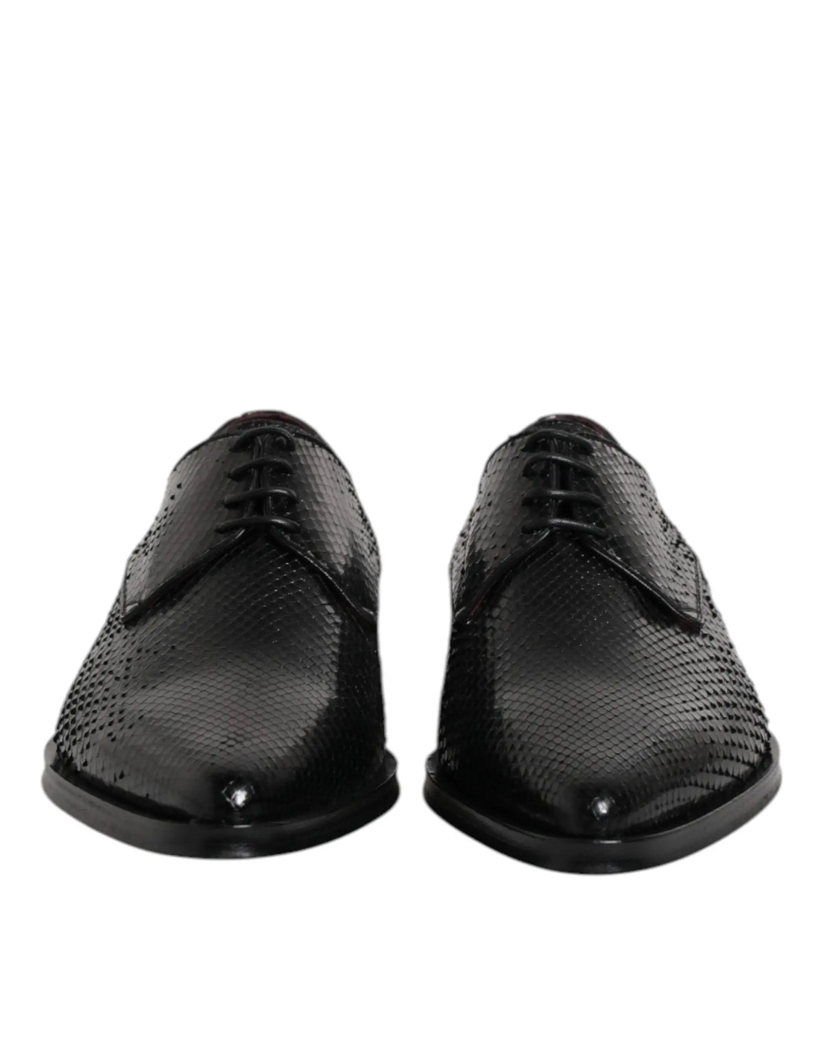 Dolce & gabbana derby homme en cuir noir verni avec texture serpent subtile et bouts pointus