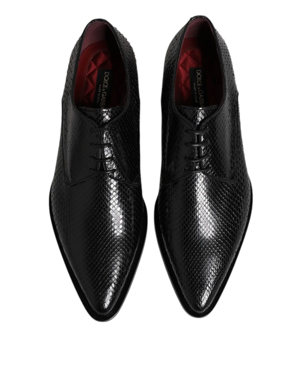 Dolce & gabbana chaussures derby homme en cuir noir à motif peau de serpent avec lacets