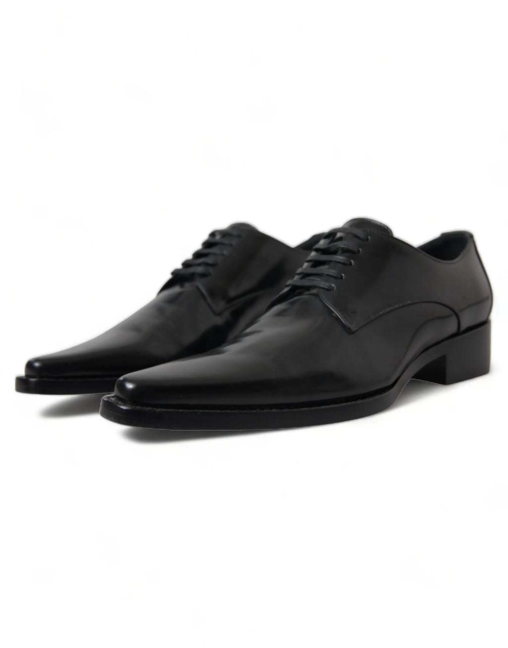 Dolce & gabbana chaussures plates formelles en cuir noir verni à lacets avec bout pointu et petit talon bloc