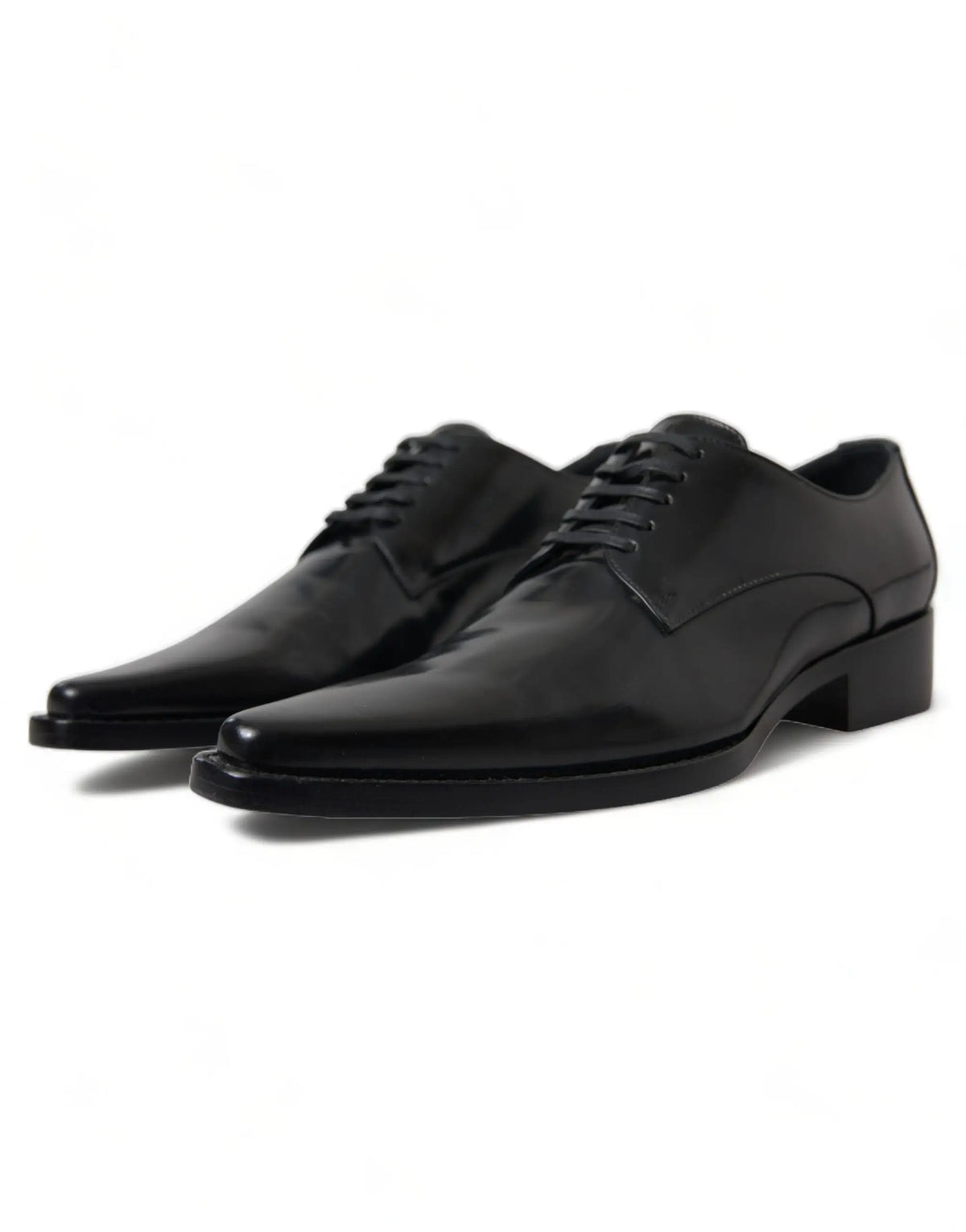 Dolce & gabbana chaussures plates formelles en cuir noir verni à lacets avec bout pointu et petit talon bloc