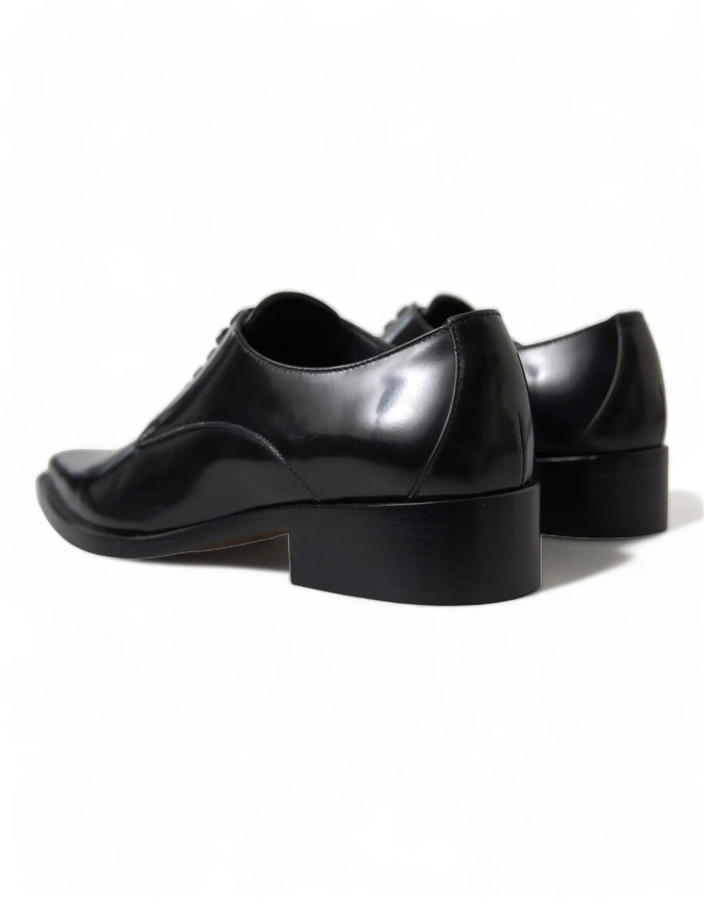 Dolce & gabbana chaussures plates formelles en cuir noir verni avec lacets et petit talon bloc