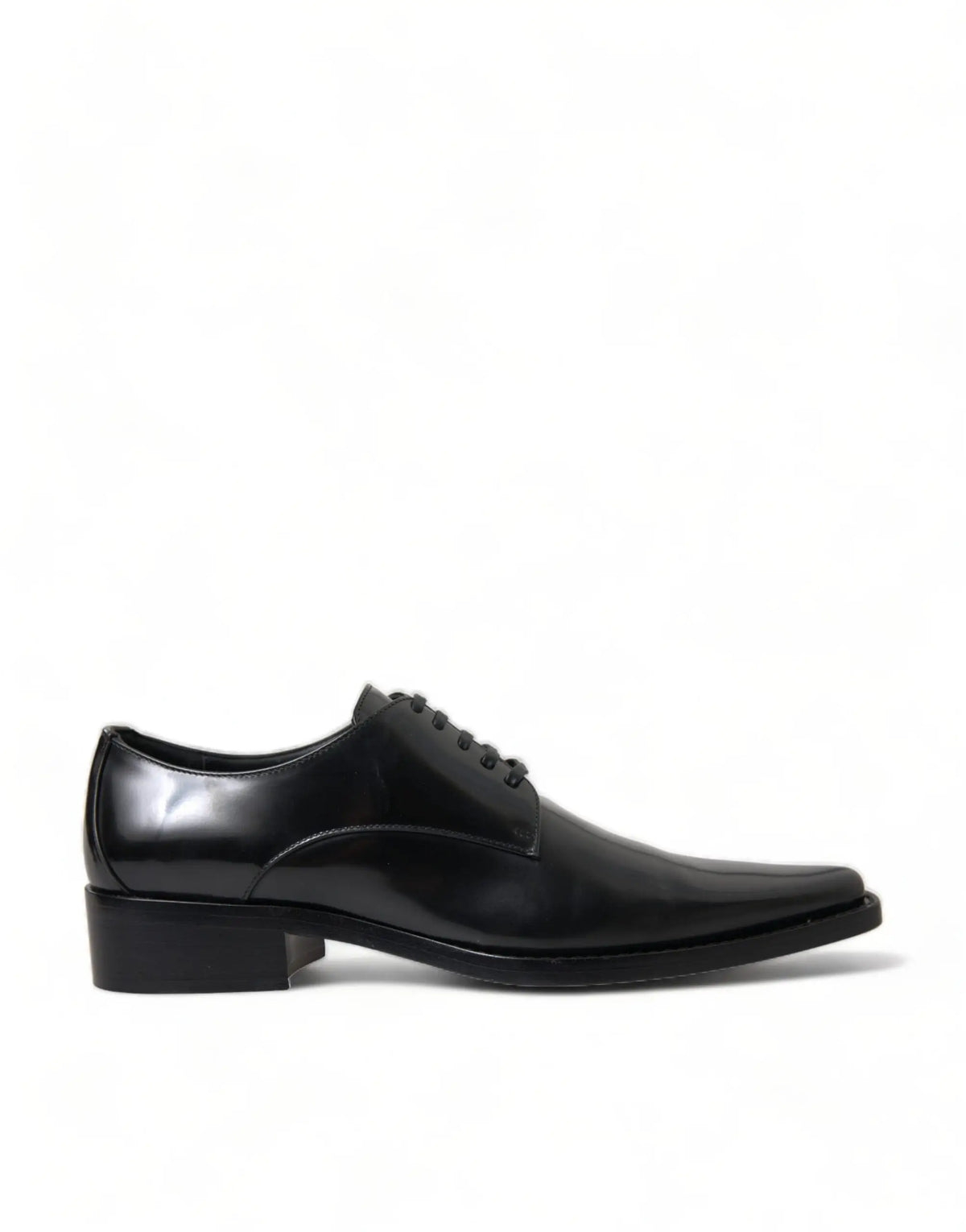 Dolce & Gabbana chaussures plates formelles en cuir noir verni lacées avec bout pointu et petit talon bloc
