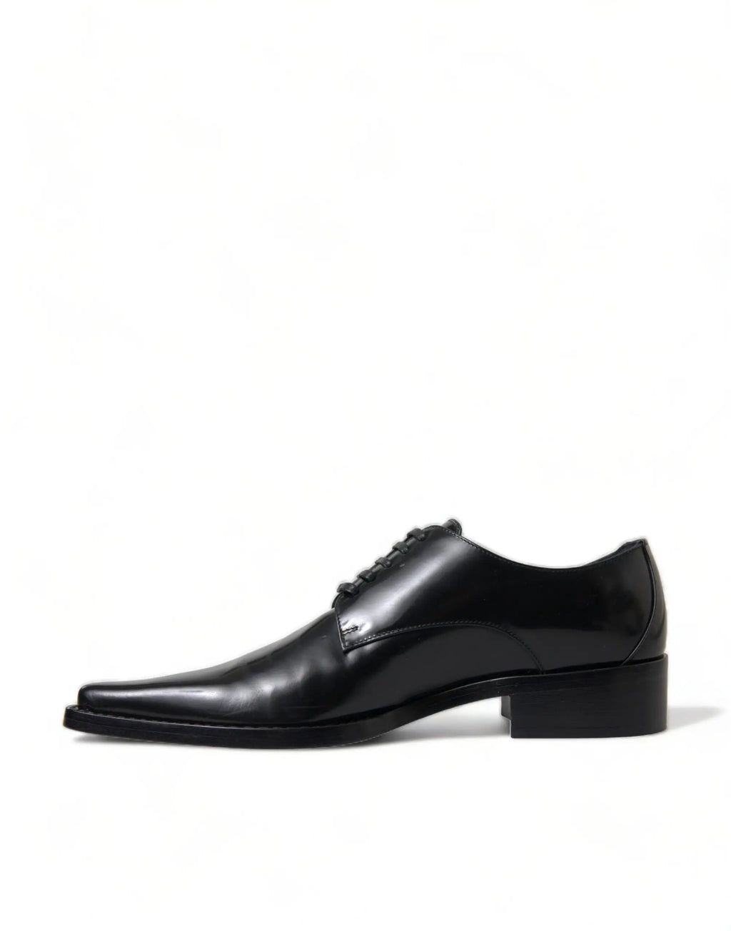 Dolce & gabbana chaussures plates formelles en cuir noir avec bout pointu et talon bloc bas en cuir verni