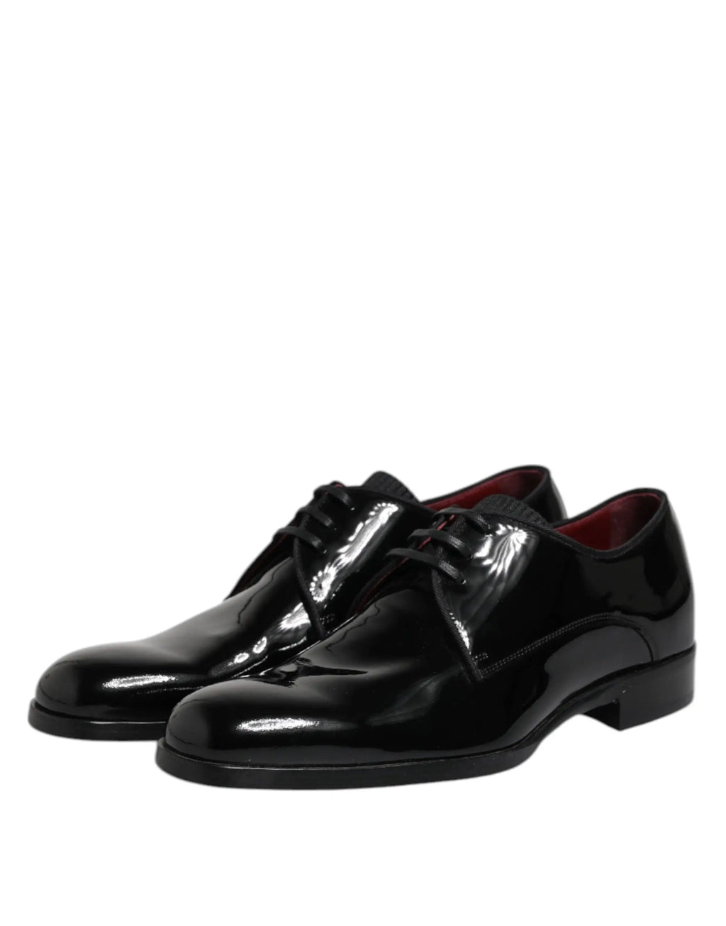 Dolce & gabbana derby homme en cuir noir verni avec doublure rouge et laçage formel
