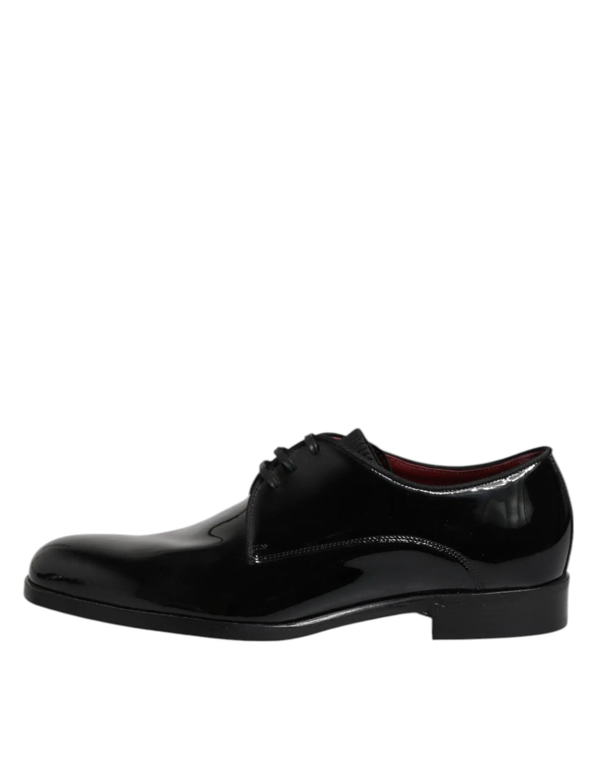 Dolce & gabbana chaussures derby homme en cuir noir verni avec lacets et doublure rouge polie