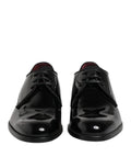 Dolce & gabbana derby homme en cuir noir verni à lacets avec doublure rouge et finition brillante