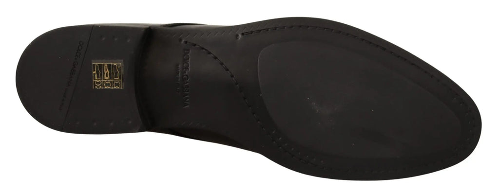 Semelle en cuir noir de chaussure derby pour homme dolce & gabbana avec logo embossé et coutures visibles