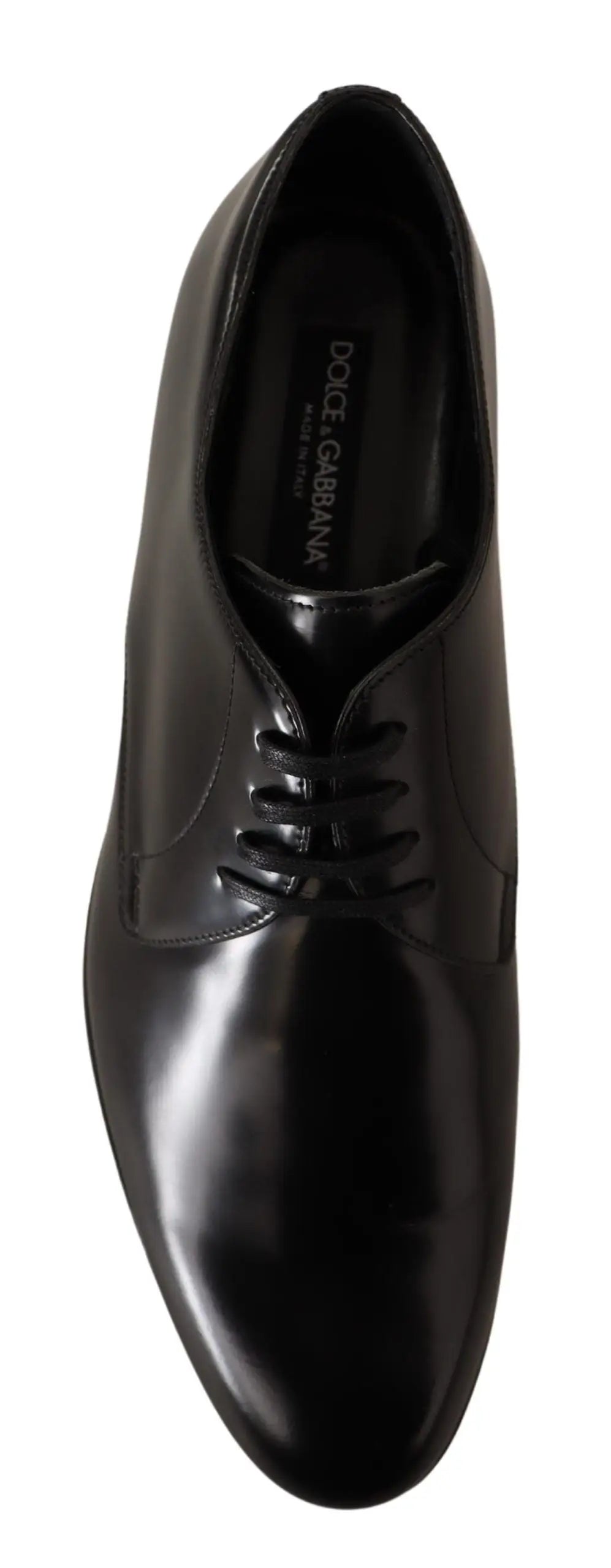 Dolce & gabbana chaussures derby homme en cuir noir avec finition vernie et lacets classiques