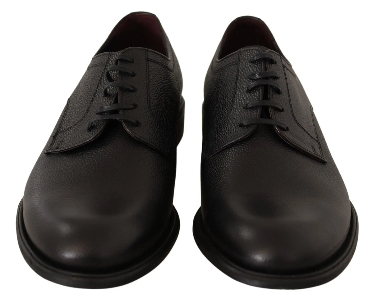 Dolce & gabbana chaussures derby homme en cuir noir avec lacets foncés et finition texturée