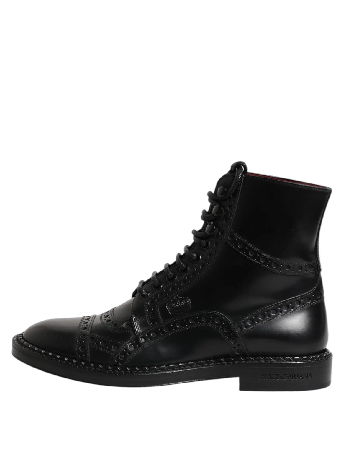 Dolce & gabbana bottes mi-mollet en cuir noir avec lacets et détails brogue à petit talon