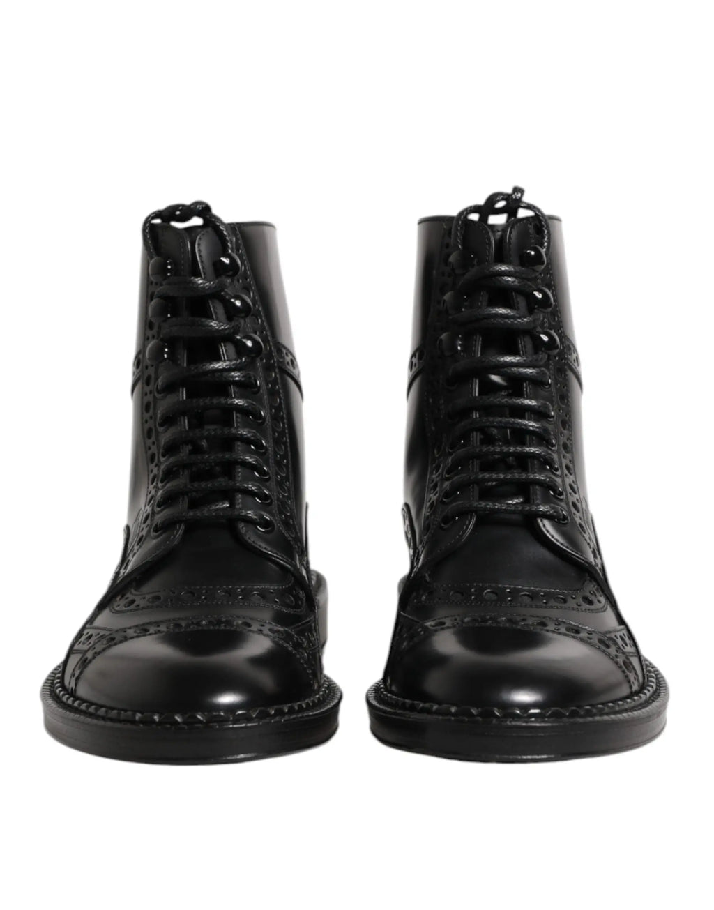 Dolce & gabbana bottes montantes en cuir noir avec finition polie et coutures détaillées style brogue