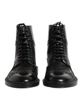 Dolce & gabbana bottes montantes en cuir noir avec finition polie et coutures détaillées style brogue