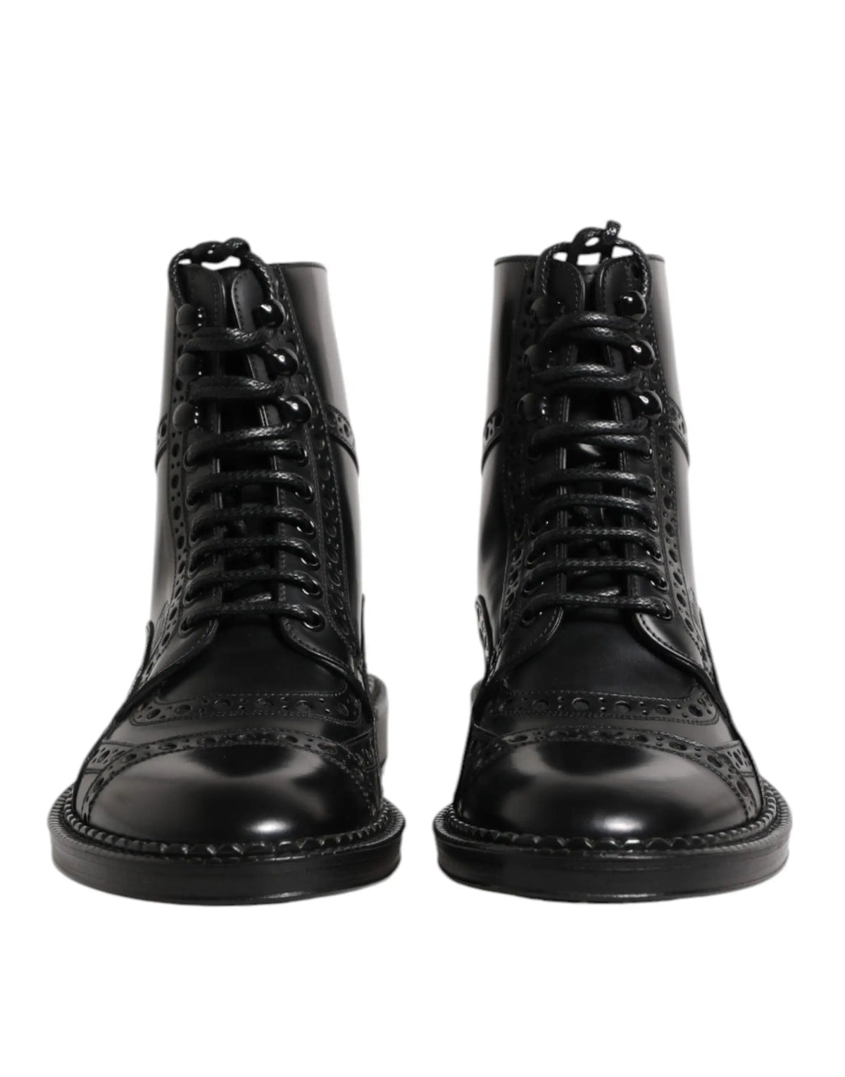 Dolce & gabbana bottes montantes en cuir noir avec finition polie et coutures détaillées style brogue