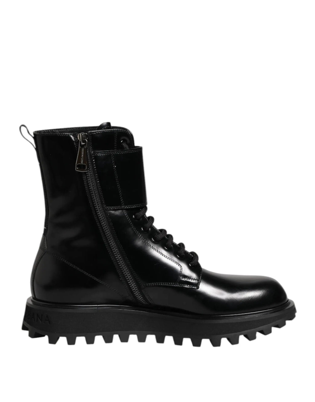 Botte noire en cuir verni dolce & gabbana avec semelle texturée et fermeture éclair latérale