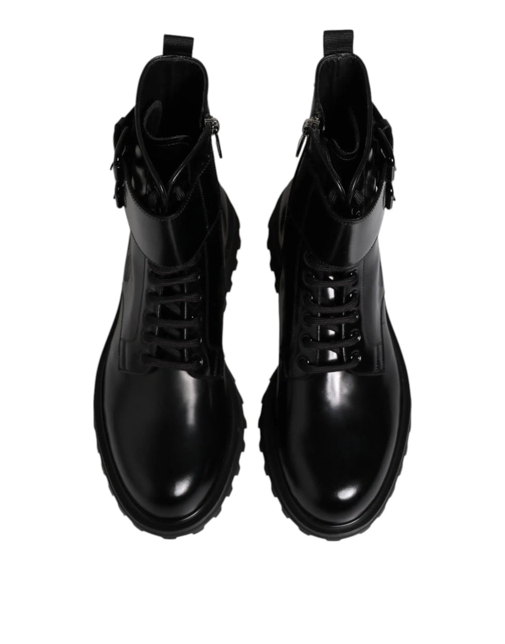 Dolce & gabbana bottes mi-mollet en cuir noir avec semelles épaisses et zips latéraux en cuir verni