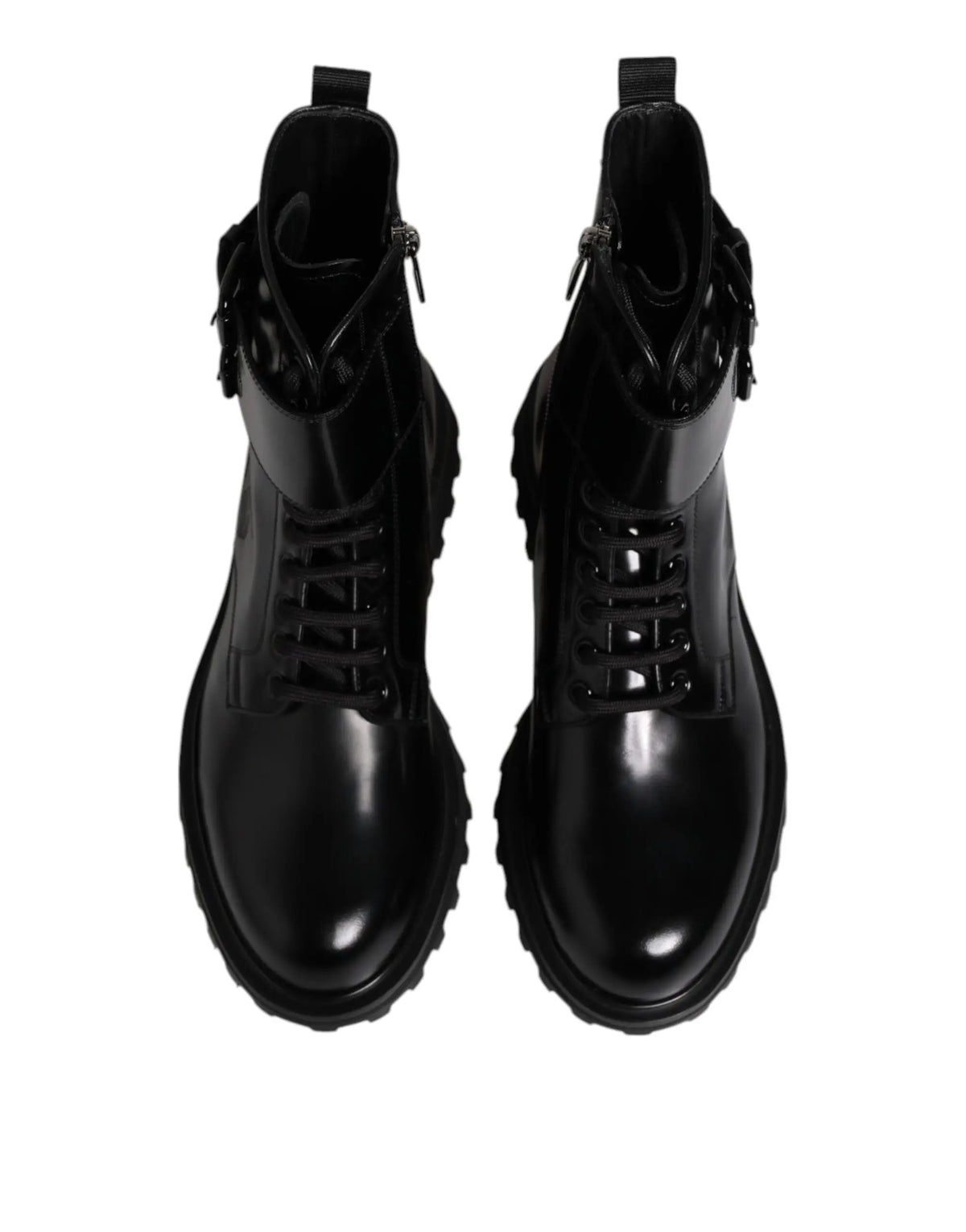 Dolce & gabbana bottes mi-mollet en cuir noir avec semelles épaisses et zips latéraux en cuir verni