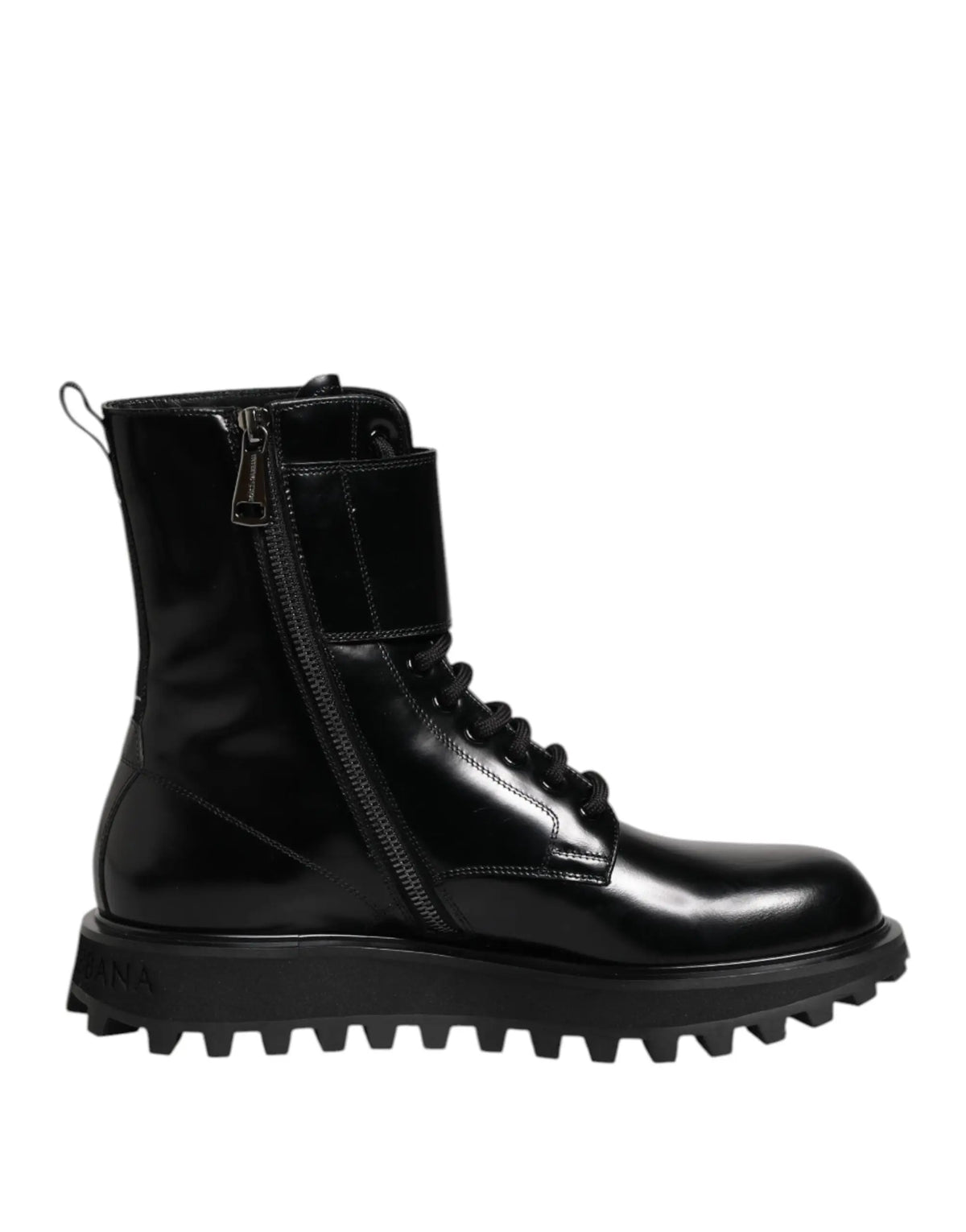 Dolce & Gabbana bottes montantes mi-mollet en cuir noir avec semelle rugueuse et fermeture éclair latérale