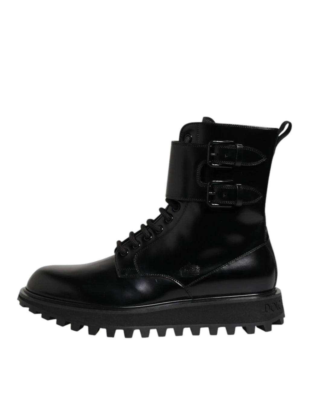 Bottes montantes mi-mollet en cuir noir dolce & gabbana à lacets avec boucle double et semelle texturée robuste