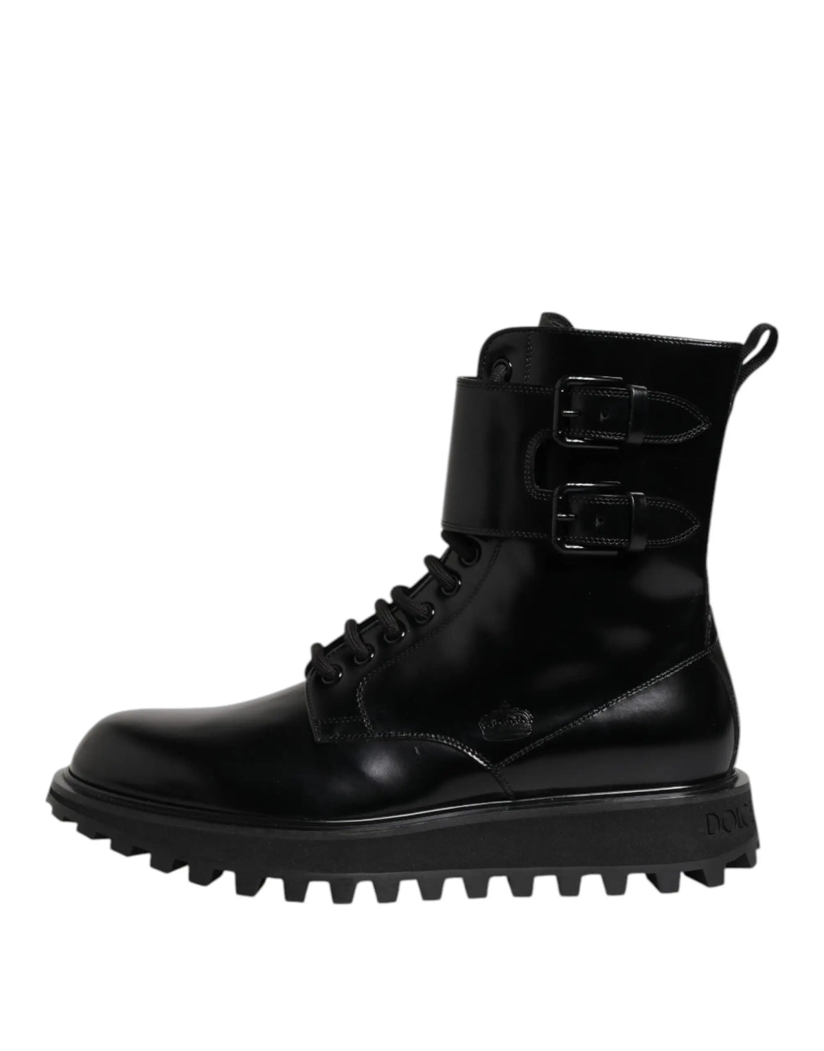 Bottes montantes mi-mollet en cuir noir dolce & gabbana à lacets avec boucle double et semelle texturée robuste
