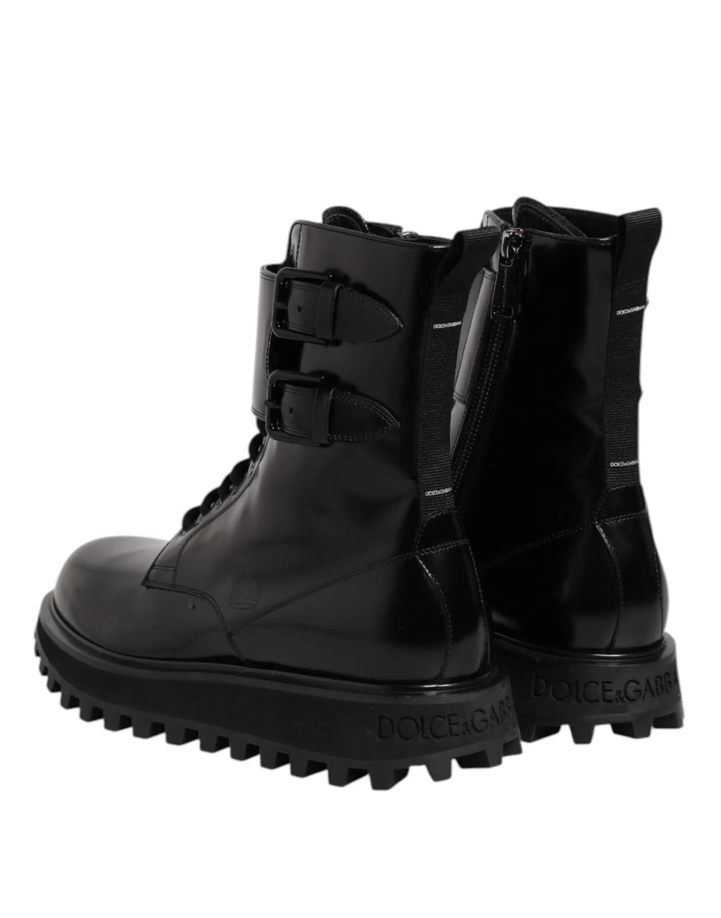Dolce & gabbana bottes mi-mollet en cuir noir lacées avec boucles doubles et semelle crantée robuste