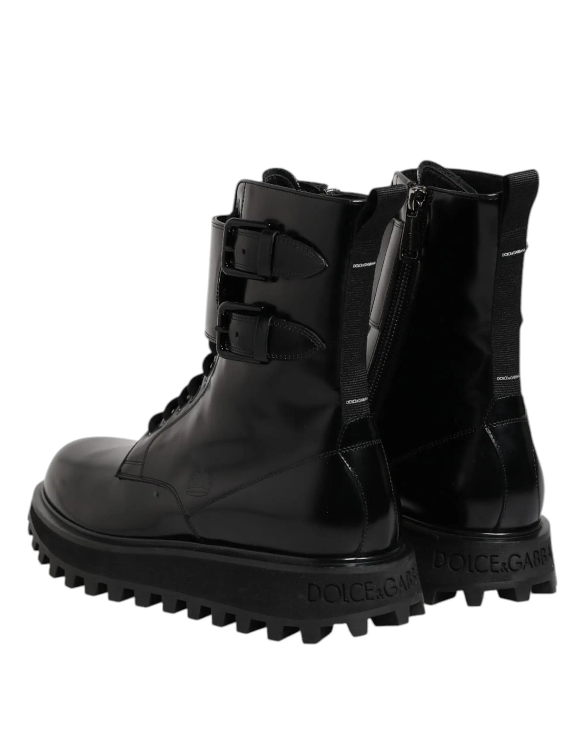 Dolce & gabbana bottes mi-mollet en cuir noir lacées avec boucles doubles et semelle crantée robuste