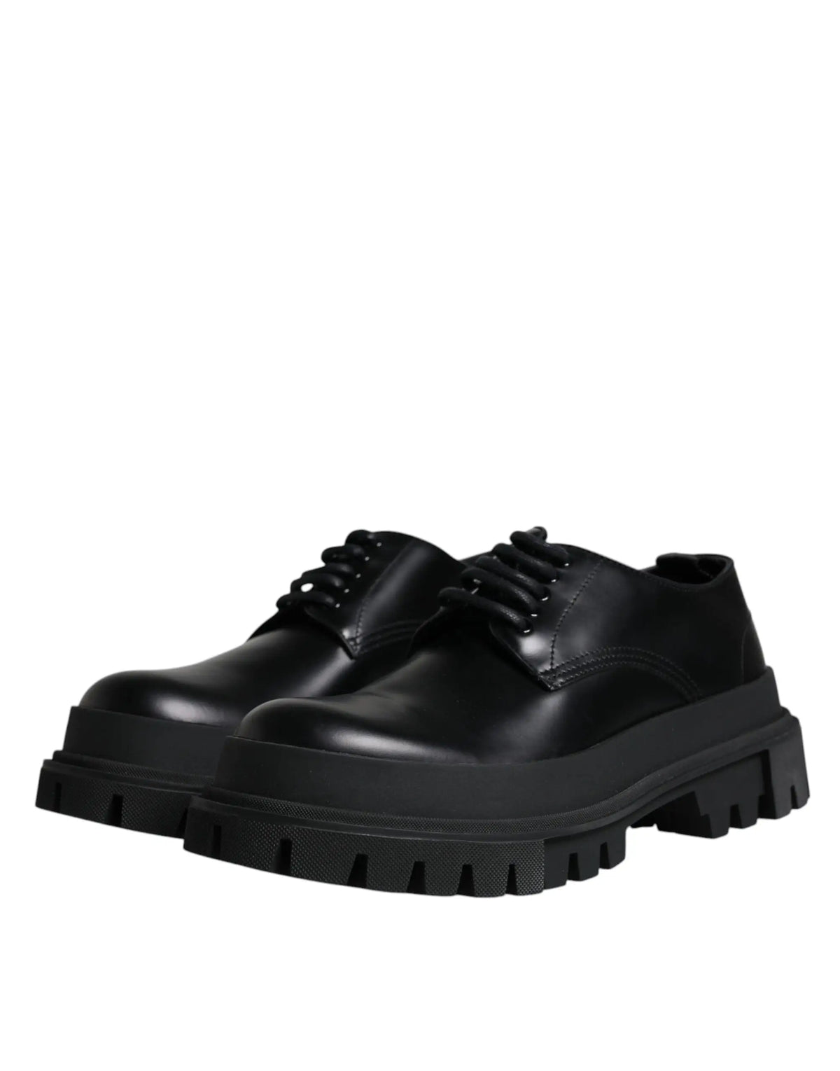 Dolce & Gabbana chaussures de ville noires en cuir avec lacets et semelle en caoutchouc texturée épaisse
