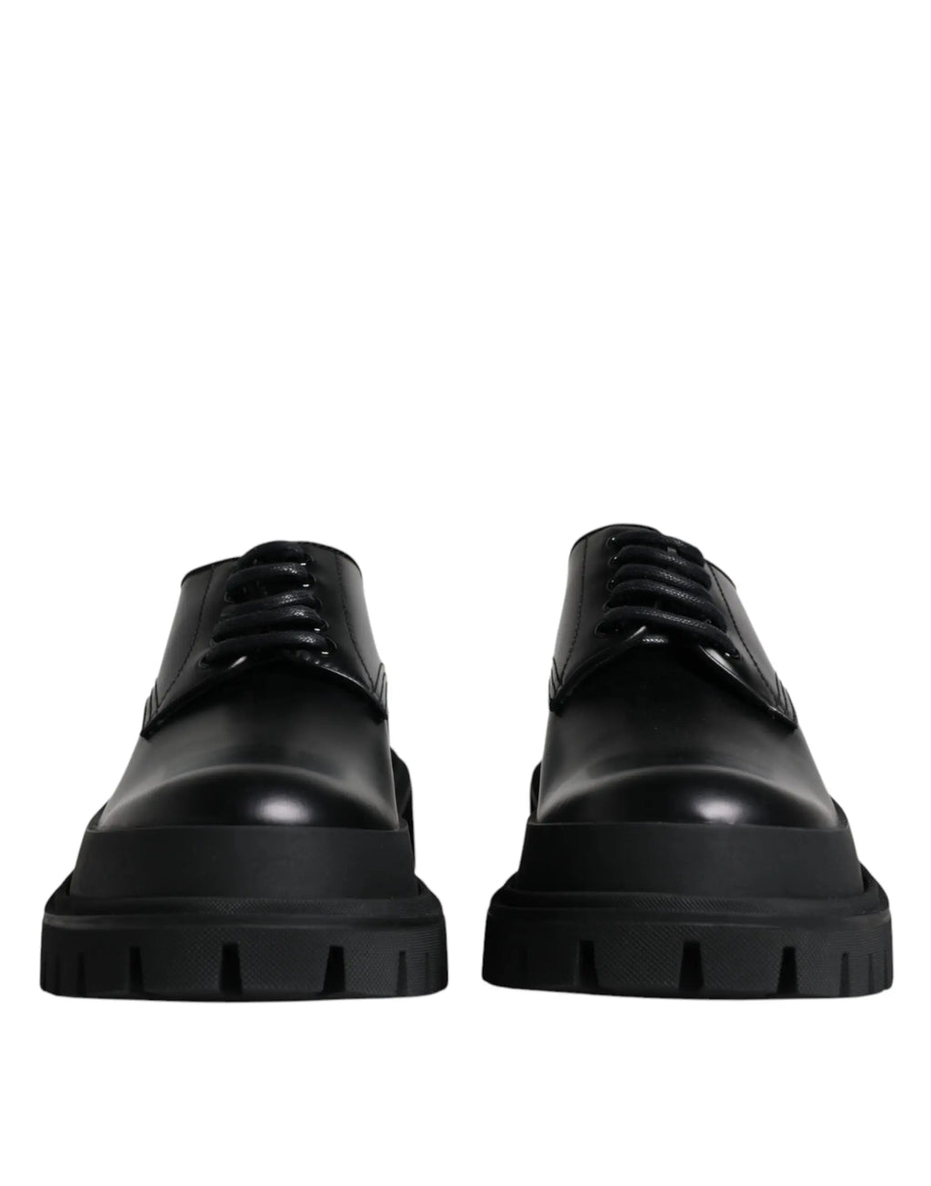 Dolce & gabbana chaussures derby de trekking en cuir noir à lacets avec semelle épaisse en caoutchouc